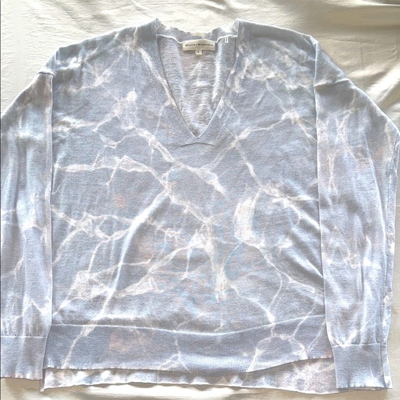 White + Warren Misty Gray Marbled V-Neck Sweater Tie-Dye Lightweight Oversized - Picture 9 of 10